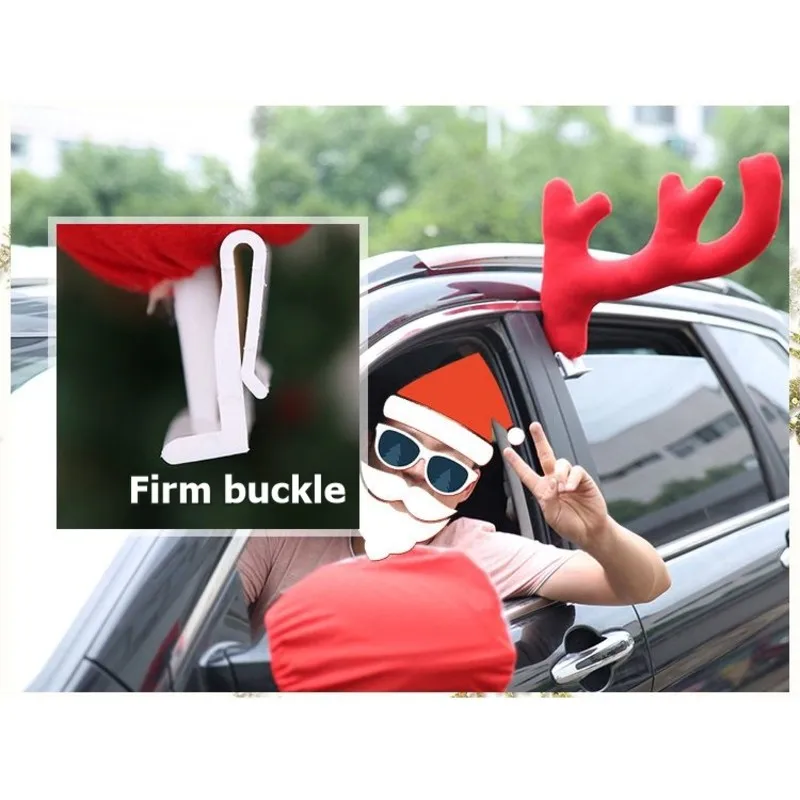 N26R-Car Reindeer Antlers And Nose For Car Windows Roof And Grille, Reindeer Car Kit With Jingle Bells For Any Vehicle Red
