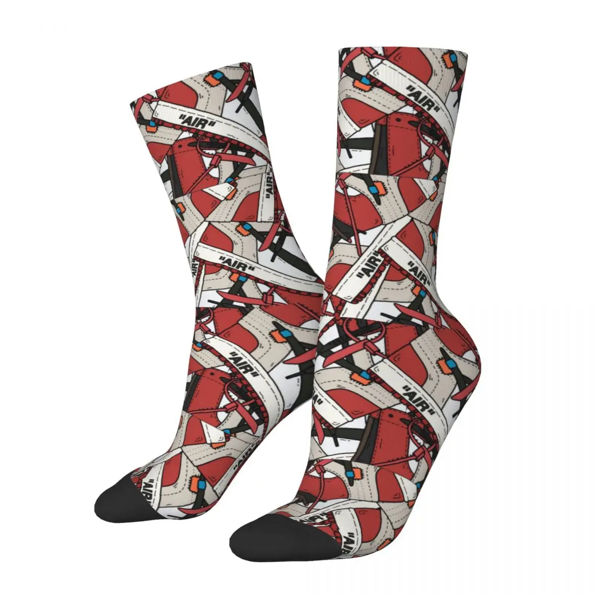 Hip Hop Vintage Pile Of Red Shoes Crazy Men's compression Socks Collection Of Shoe Drawings Harajuku Seamless Printed Crew Sock