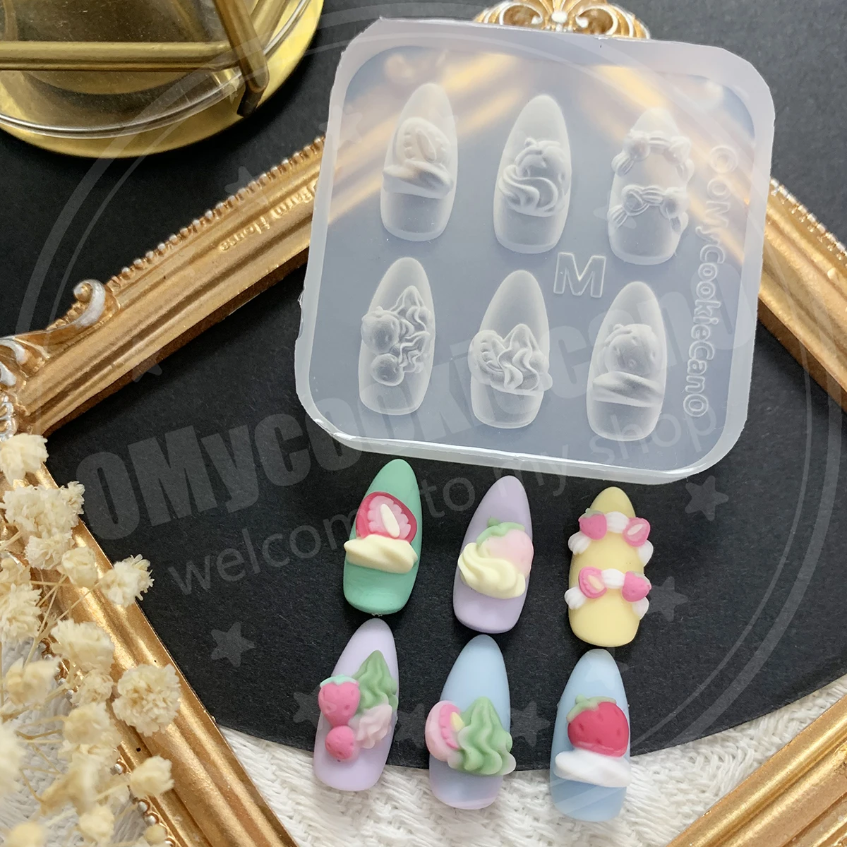 Super cute, versatile style, creamy, French manicure, edge-wrapping nail mold,  transparent silicone mold.Creamy strawberry nail