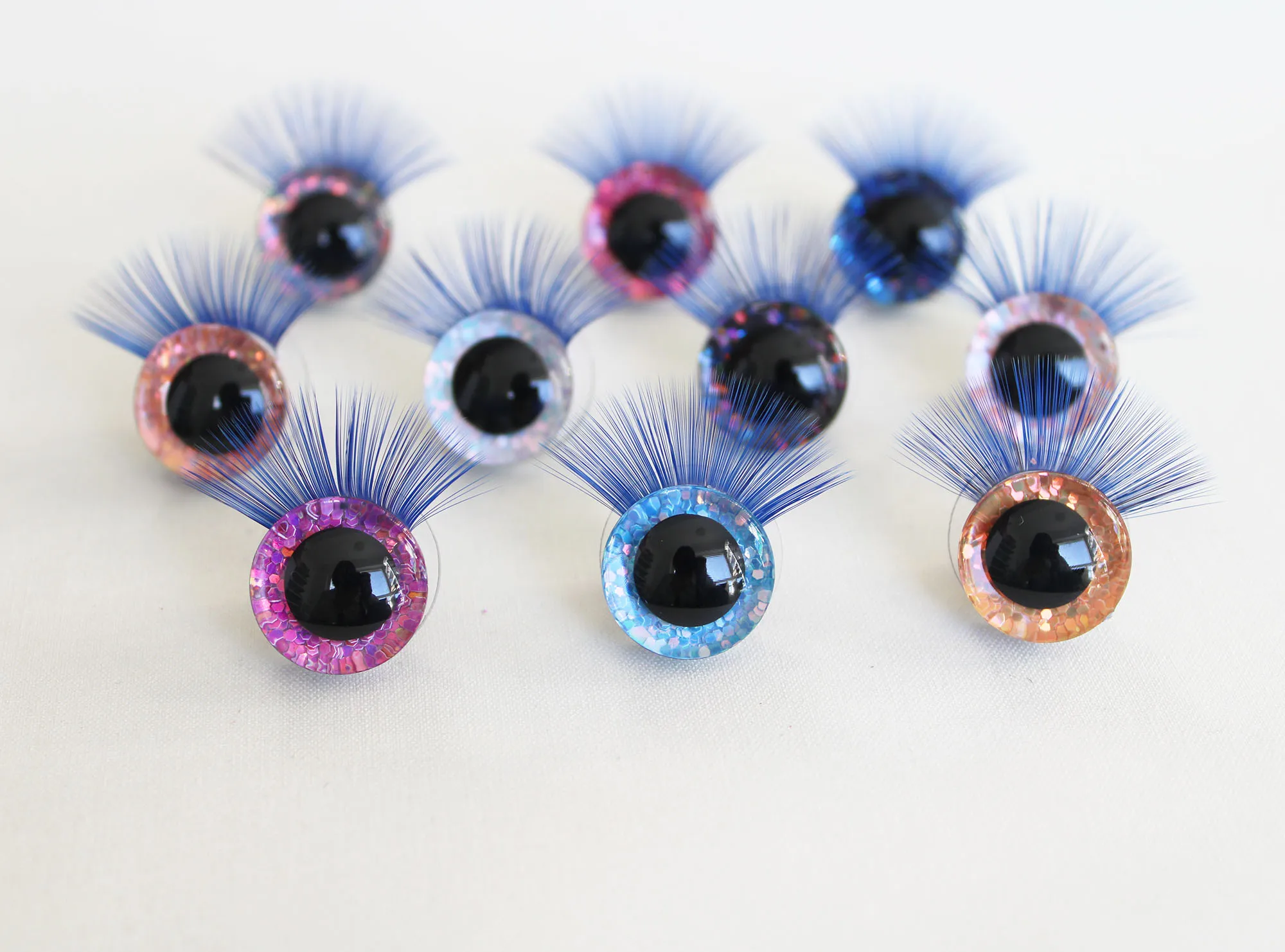 20set  14mm to 30mm craft eyes  New fashion super 3D glitter toy safety eyes with blue eyelash tray with hard washer -T10