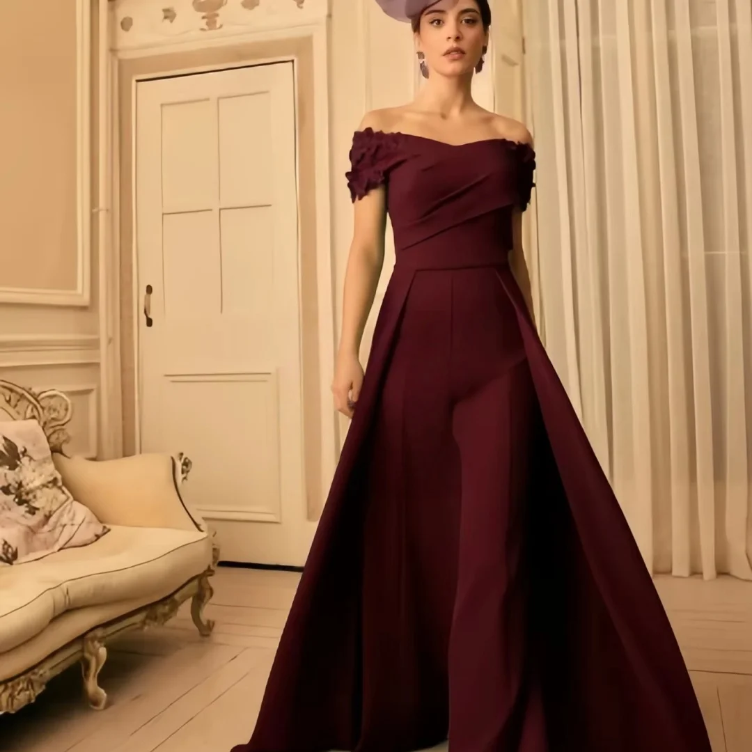 VICTORIA  elegant Column Anke Length Off-the-shoulder Skirts Flower Suits Mother Of The Bride Dresse Custo Chiffon