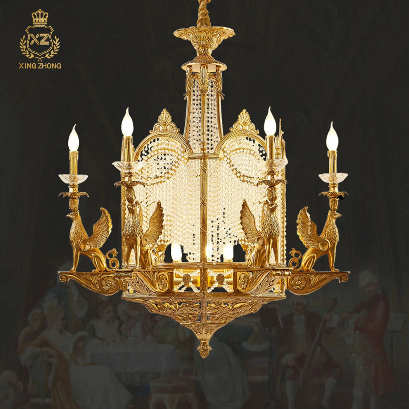 French Classic Design Living Room Dining Room Luxury Crystal Chandelier Hotel Apartment Art Brass Pendant Lamp
