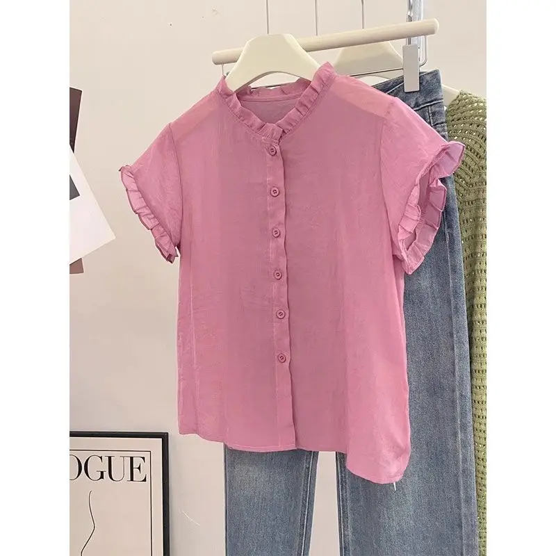 

Женская укороченная футболка Slimming ort Sve irt уникального малинового цвета с воротником в корейском стиле, повседневная, модная, из полиэстеровой смеси, весна-лето