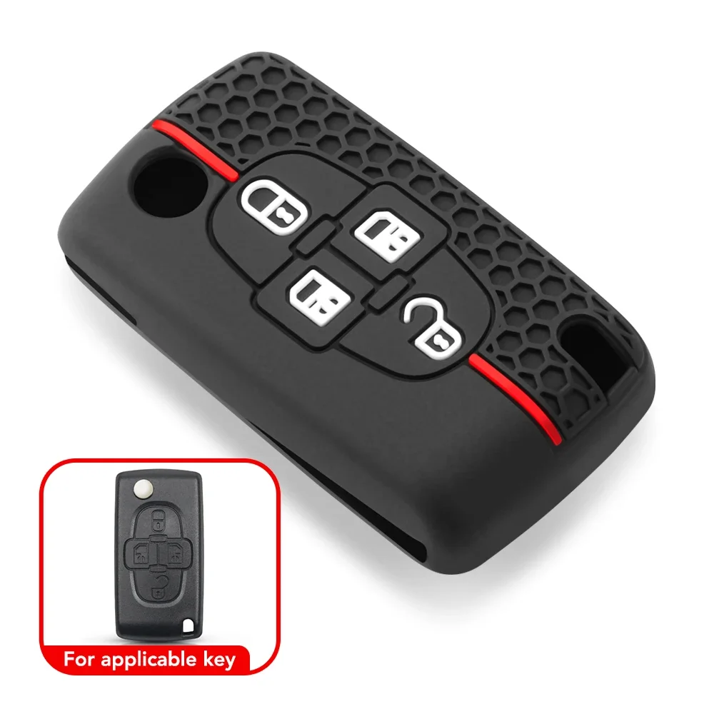 4 Button Flip Floding Key Case Cover Car Shell for Peugeot 1007 807 for Citroen C8 Silicone Protective Key Holder Accessories