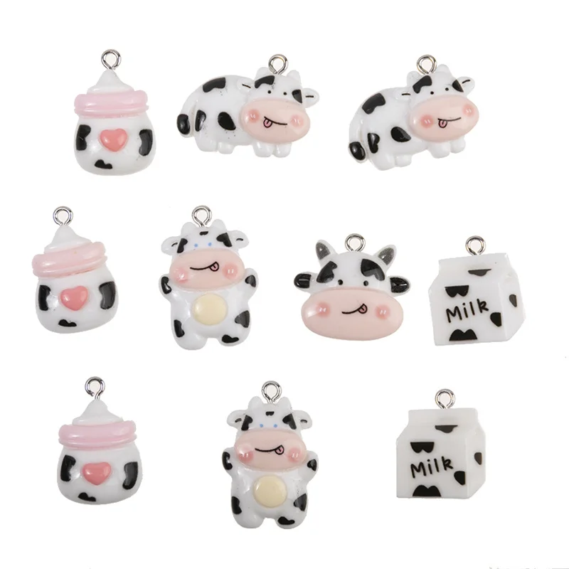 Breloques animales en résine de style mixte, mini vaches super mignonnes, artisanat l'inventaire, boucle d'oreille bricolage, bracelet, pendentif, accessoires de bijoux, 10 pièces