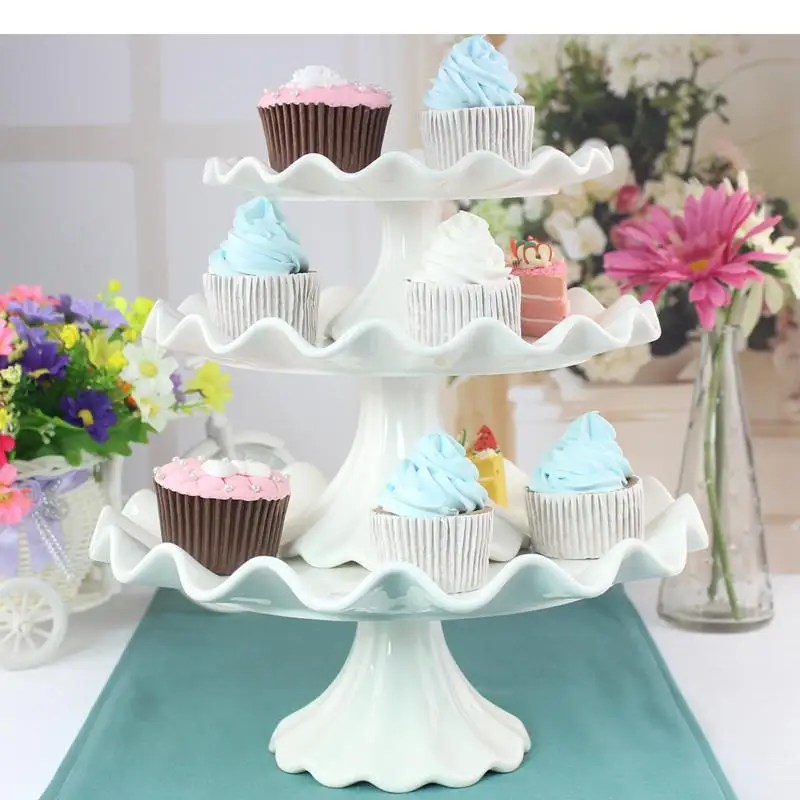 European Ceramic Wave-shaped Dessert Pastry Tray High-foot Cake Stand Porcelain Household Fruit Home Decoration New