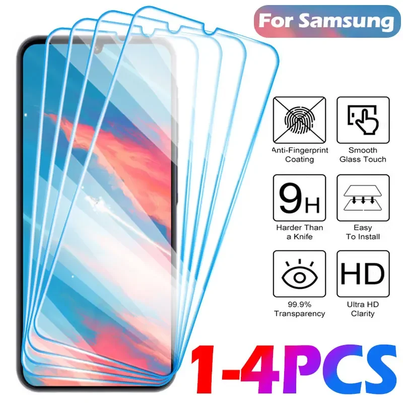 1-4 Pcs Tempered Glass For Samsung Galaxy A05 A15 A25 A35 A55 Screen Protective Film On Samsung F12 F22 F42 F52 F19 F21 F34 F54