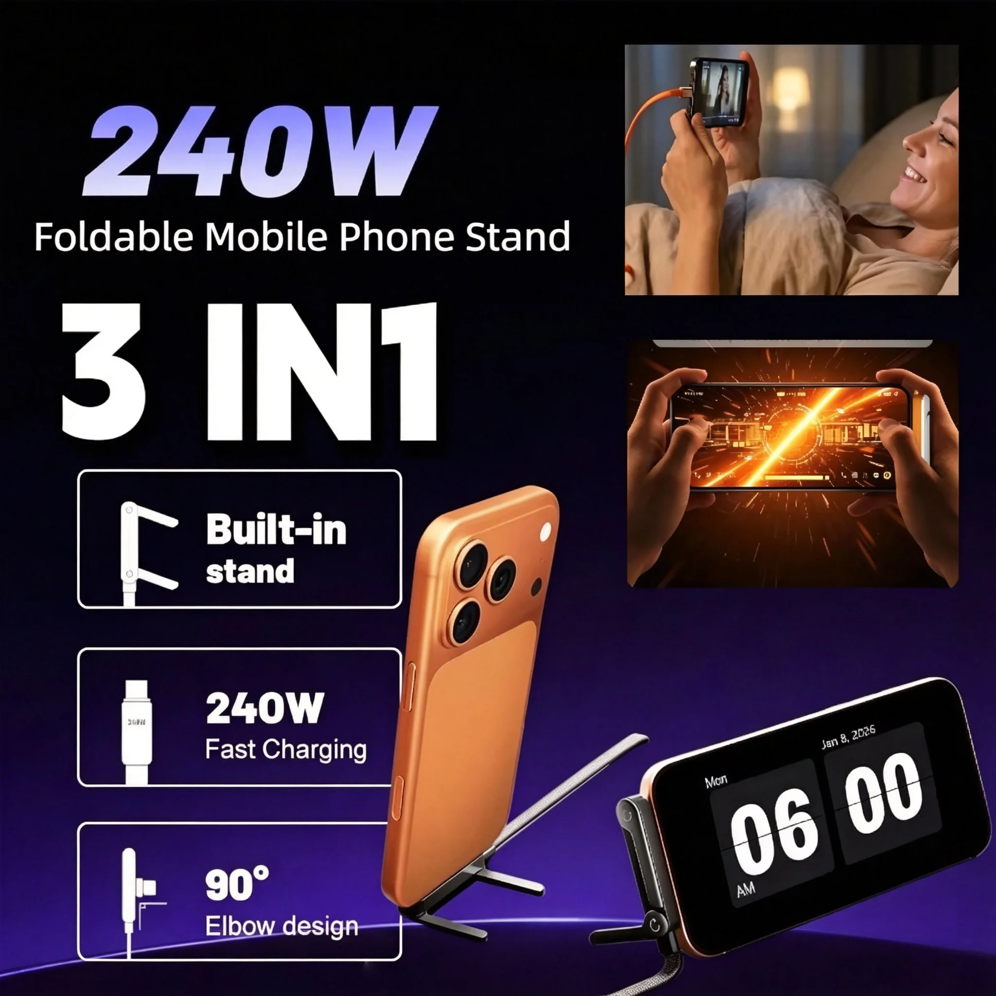 Usb C Cable - Holder Charger Cable 240w Built in