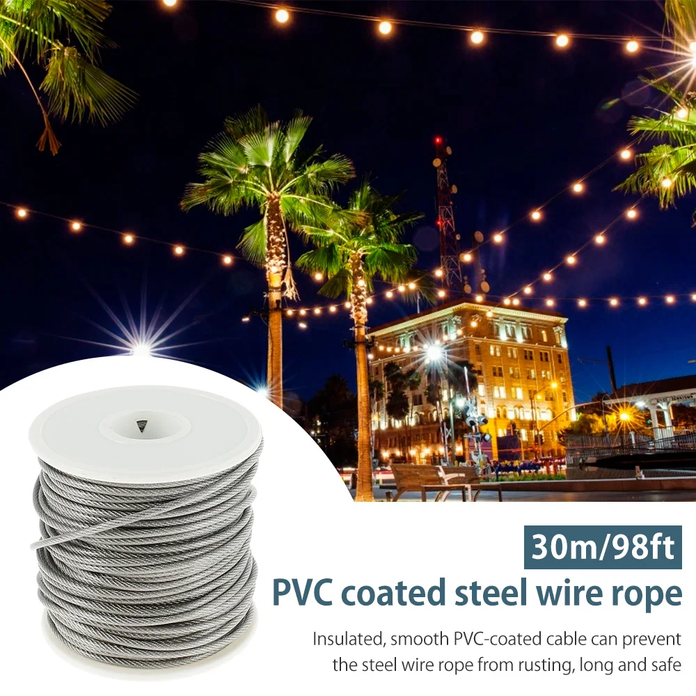 15/30m Stainless Steel Cable Rope Kits Heavy Duty Garden Wire Cable Balcony Railing Farm Fence Tent Roll 304 PVC Coated