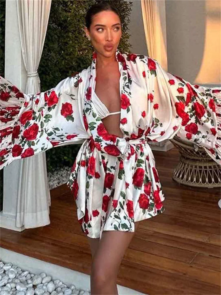 Tossy Printed Patchwork Loose Mini Dress Women's Long Sleeve Contrast Fashion Sexy Lace-Up Dress Female V-Neck Party Dress 2025