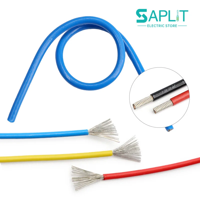 5-50m 1332 PTFE Electric Wire FEP Insulated 200Deg.C High Temperature Copper Cable for 3D Printer 30/28/26/24/22/20/18/16/14AWG