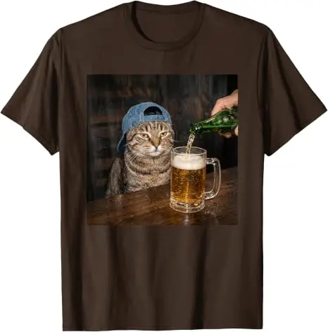 Lustiges Katzen-Biertrinken-Hemd mit Grafik „Unbeeindruckter Tabby“ – Y2k Katzen-Papa, betrunken in Bar/Nachtclub – Humorvolle Kleidung – Detail 10