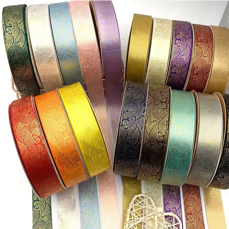 2.5cm 48/96/144Yard Satin ribbon Gold Wave Barto Badge ribbons DIY Stuff F bowtie jewelry Headband ribbow flower gift package