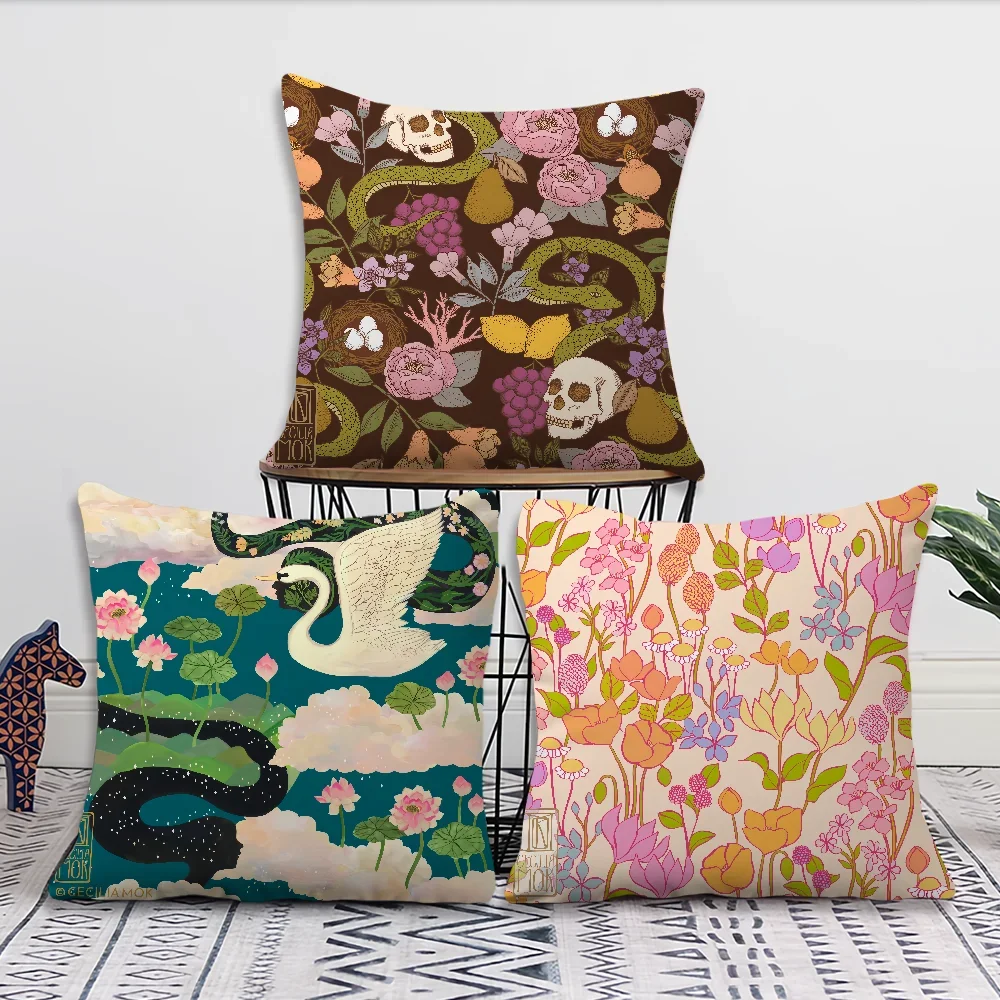 Soft Retro Fashion Pillow Case for Sofa Living Room Home Office M-MOK C-CECILIA Decor Protective Cover Without PillowInsert