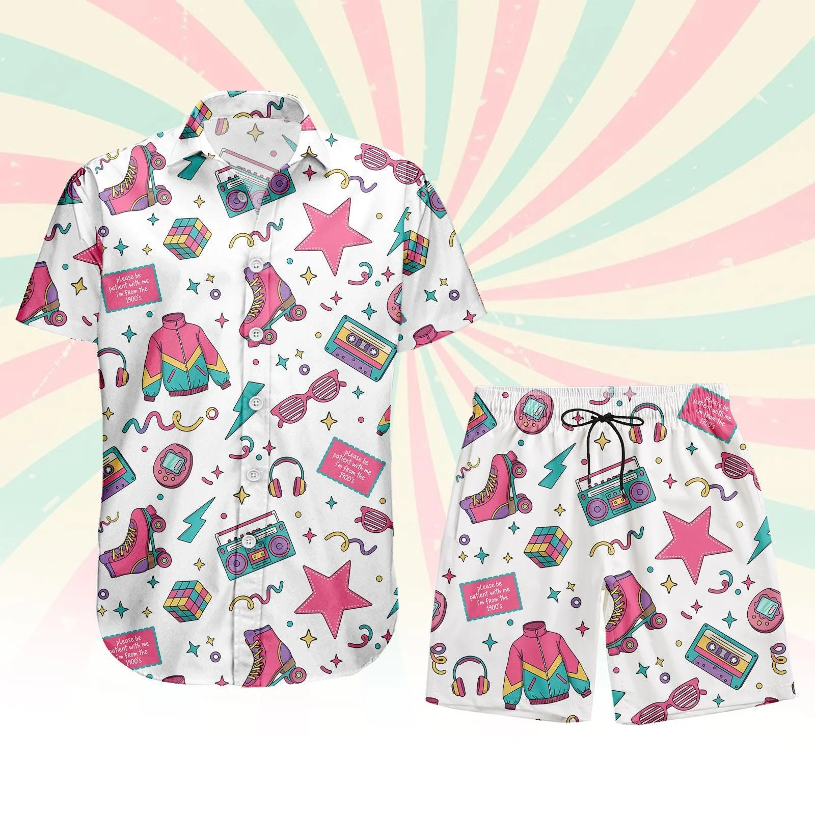 Memphis Pop Art Hawaiian Shirt, 80s Theme Button Shirt, 80s Men Shorts, Beach Outfit, Party Hawaii Shirt, Gift For Unisex