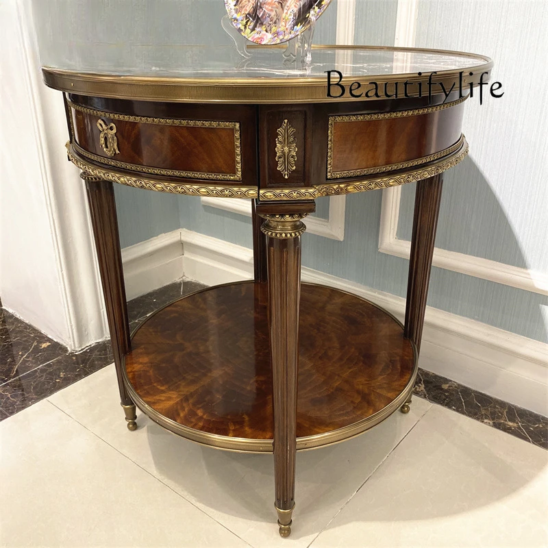 Round corners imported mahogany heart solid wood living room sofa side table small round table leisure table