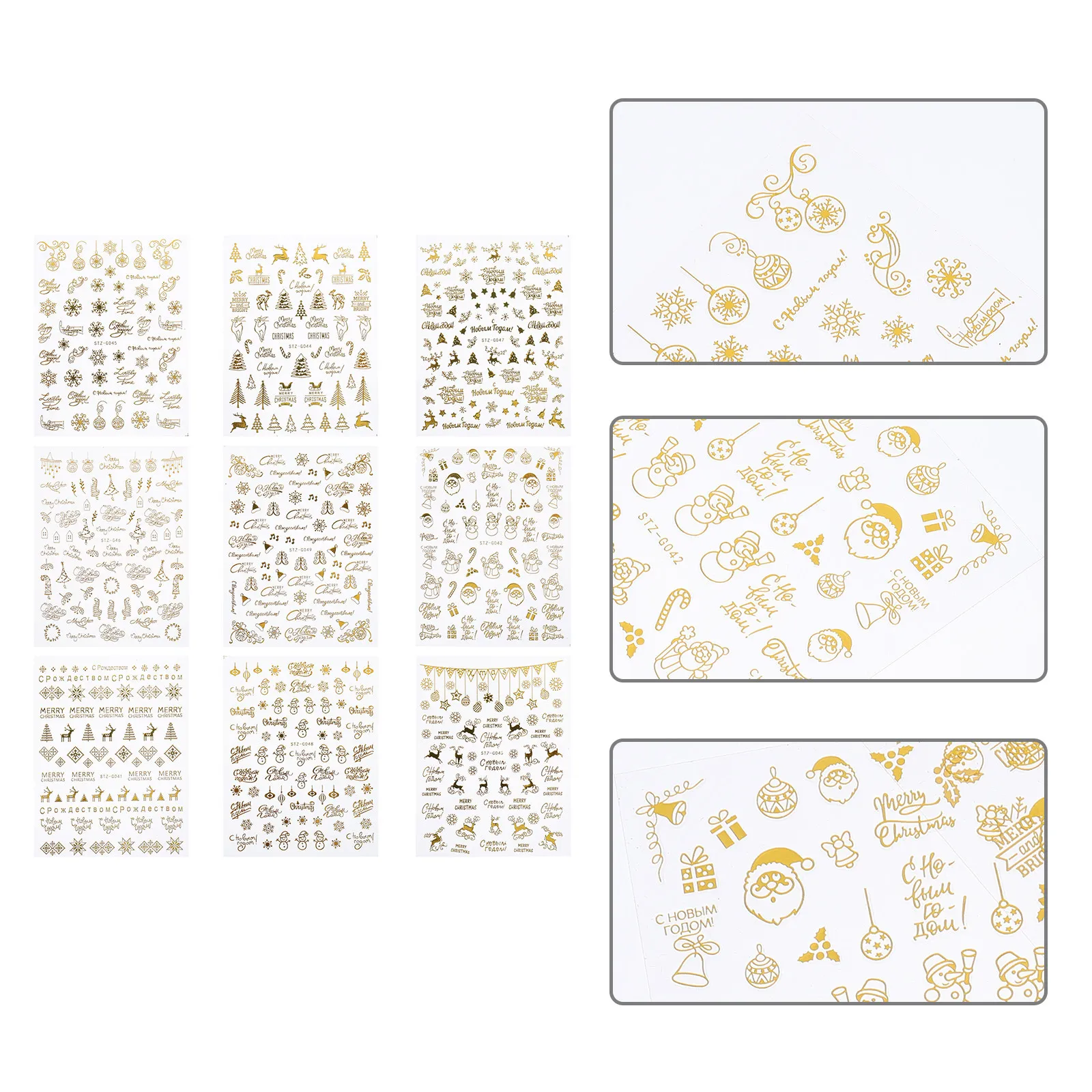 

9 Sheets Christmas Nail Stickers Self Adhesive 3D Manicure Pastes Reindeer Decorations Nail Art DIY Home Festivals Prom Wedding