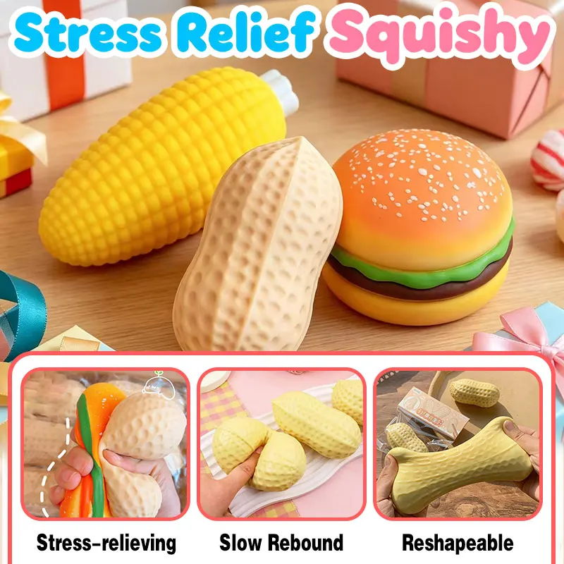 Stress Squishy Toys Simulated Peanut Burger Corn Squeeze Toy Anxiety Relief Fidget Toys Super Soft Slow‑Rising for Birthday Gift