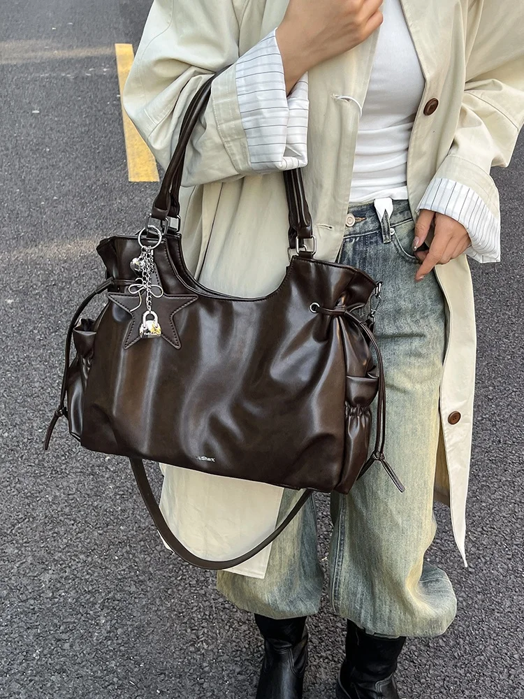 

Модная сумка через плечо из вощеной кожи, большая вместительная сумка для поездок на работу, женская сумка подмышку, стильная сумка-кроссбоди