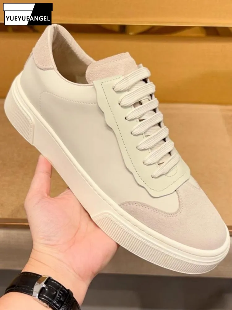 Korean Style Solid Color Round Toe Height Increase Casual Shoes Concise Genuine Leather Platform Lace-Up Male Fashion Footwear