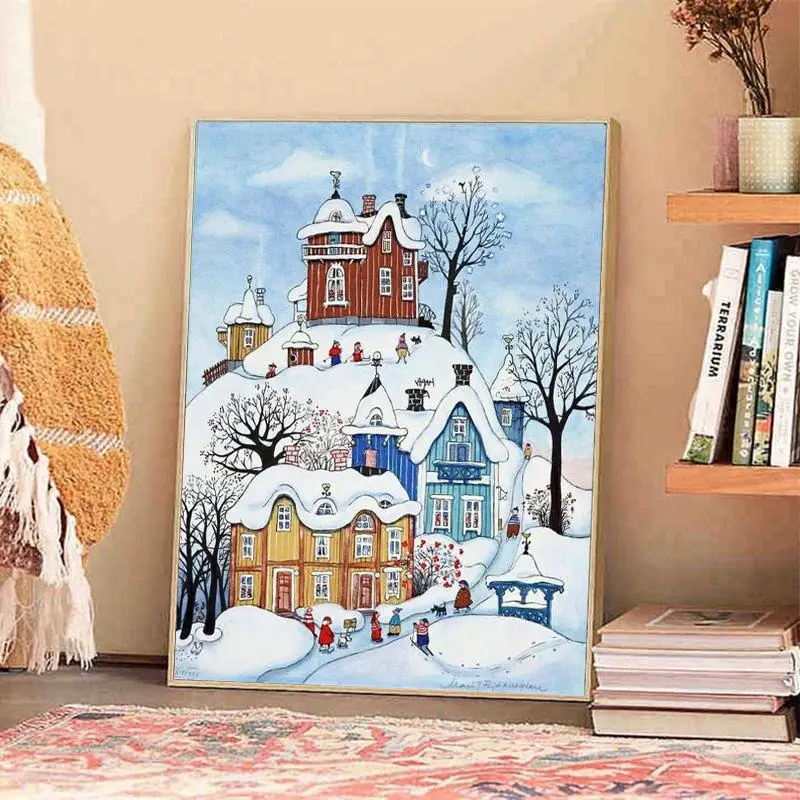 

Алмазная вышивка ручной работы: Зимний снежный пейзаж с домиком, 5D, с рамкой, для гостиной