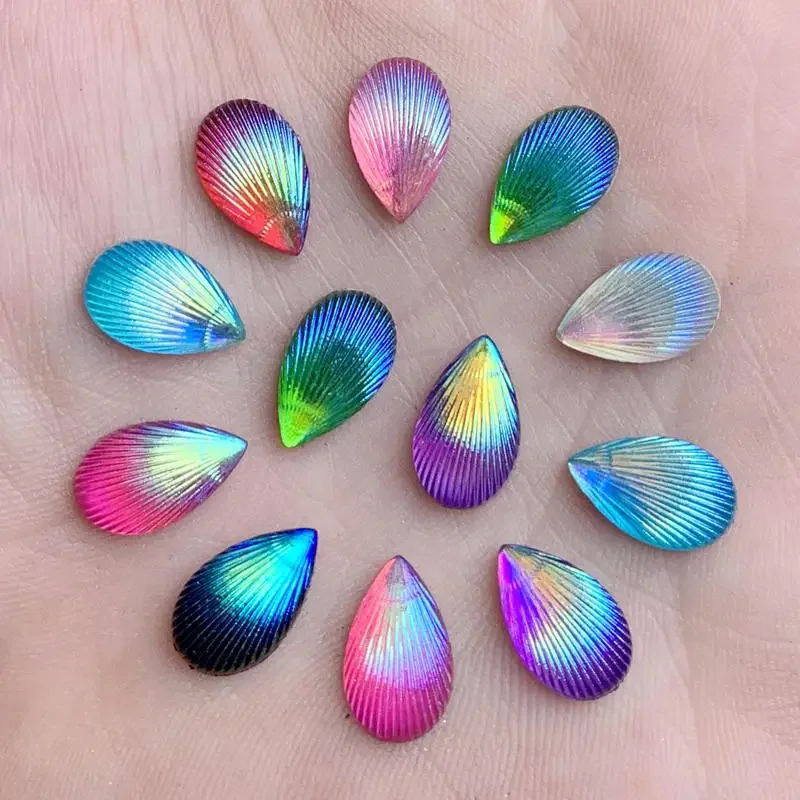 8*12mm Shell Tear drop shape AB Color Stick On rhinestone buttons Shiny Drop Resin rhinestone Crystals Stones Strass DIY 80pcs