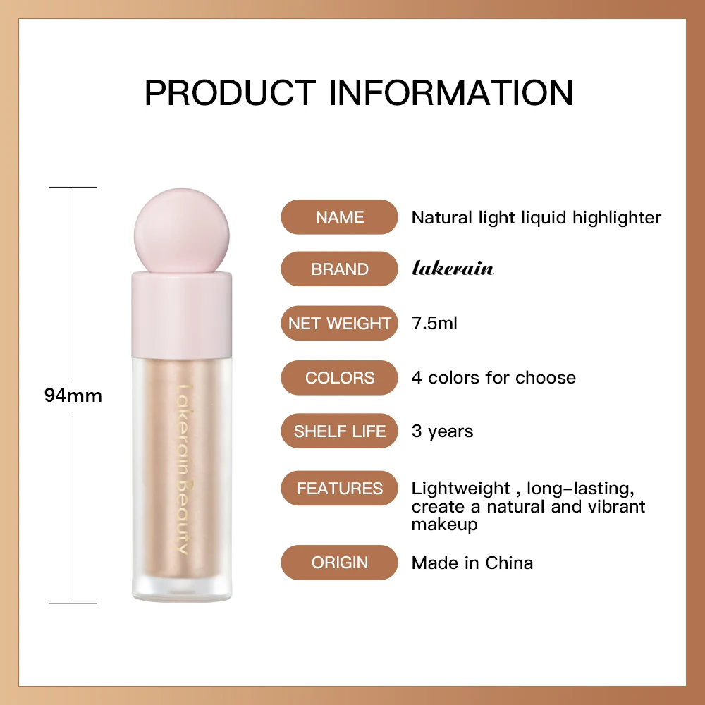 Lakerain Face Liquid Highlighter Waterproof Sweat-proof Long-lasting Golden Bronze Body Highlighter Fit&Smooth Brightening Fluid