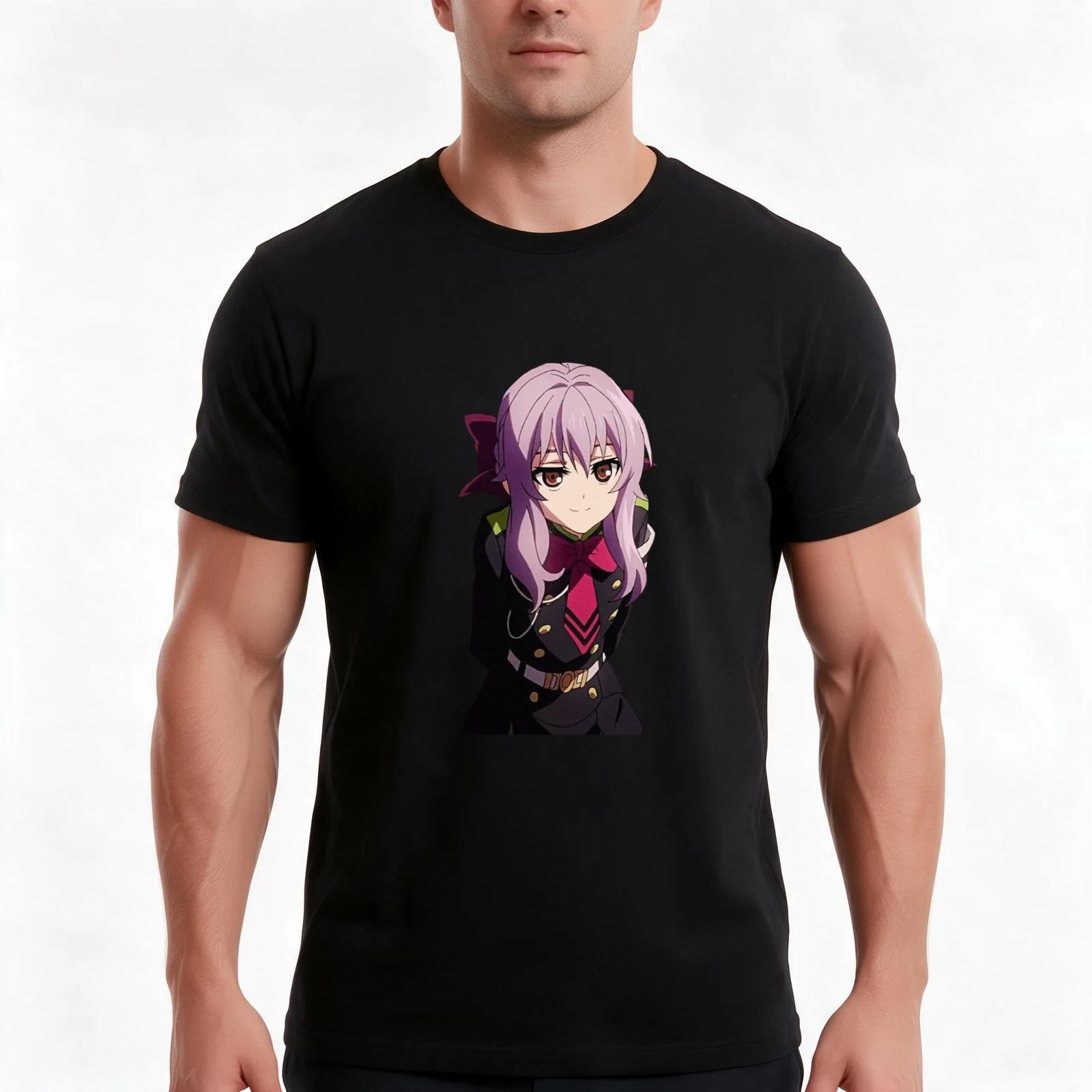Shinoa Hiiragi T-Shirt, Summer Casual Cotton Tee, Oversized Streetwear Tops, Vintage Graphic Print, Loose Fit Short Sleeve