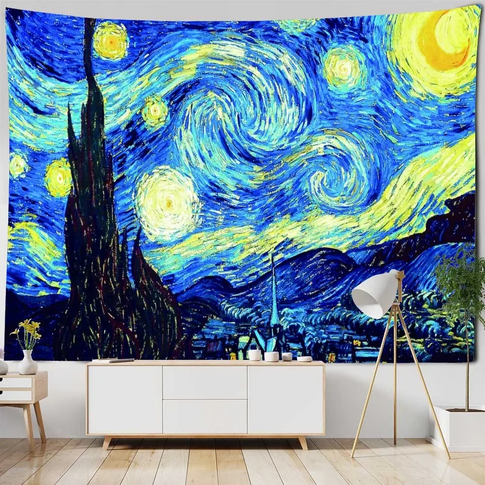 Van Gogh oil painting tapestry home art decoration large wall hanging starry sky hanging cloth bedroom wall decoration blanket