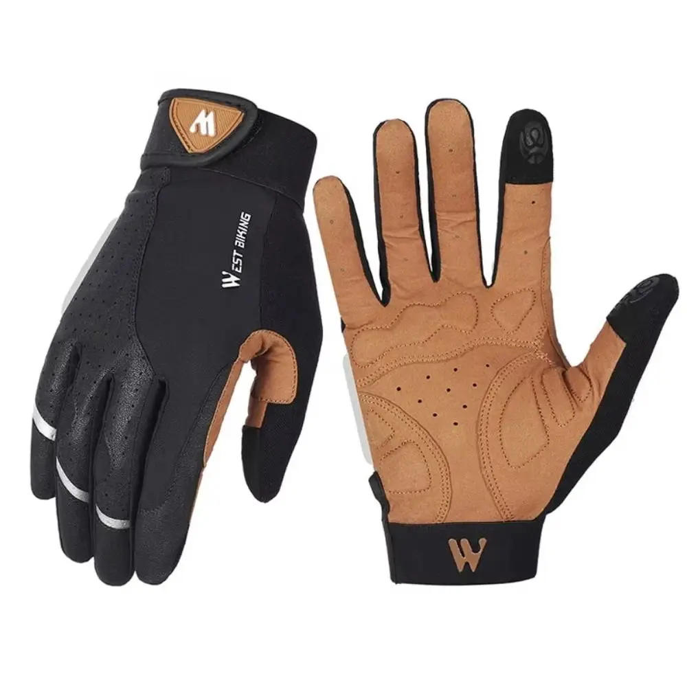 LYCRA PU Leather Motorcycle Riding Gloves Black+Brown Wear-resistant Cycling Gloves Breathable Nonslip Full Finger Mittens