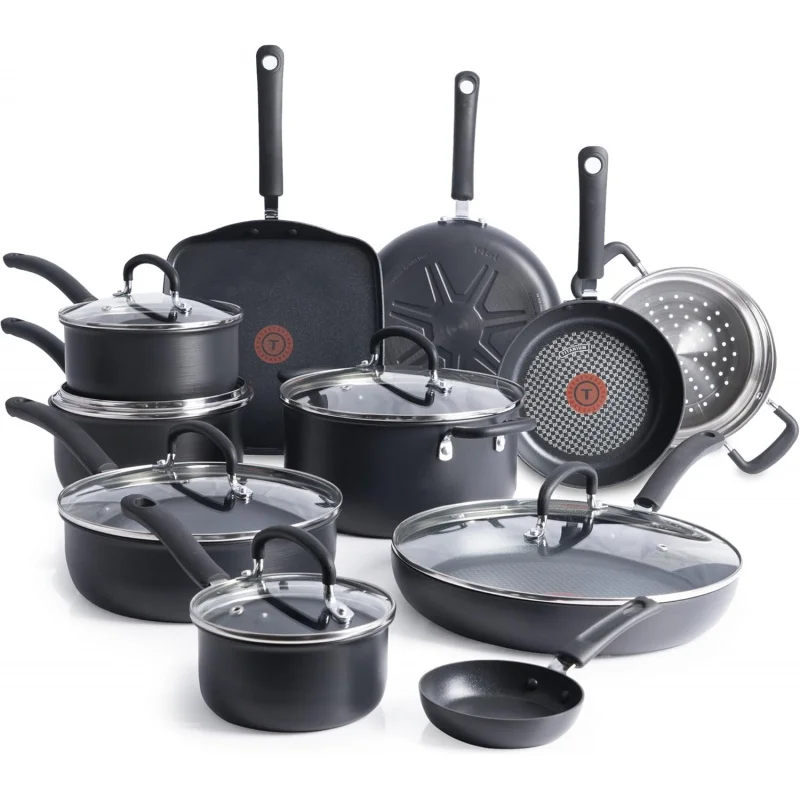 

Ultimate Hard Anodized Nonstick Cookware Set 17 Piece, Oven Broiler Safe 400F, Lid Safe 350F, Kitchen Cooking Set w/Fry Pans