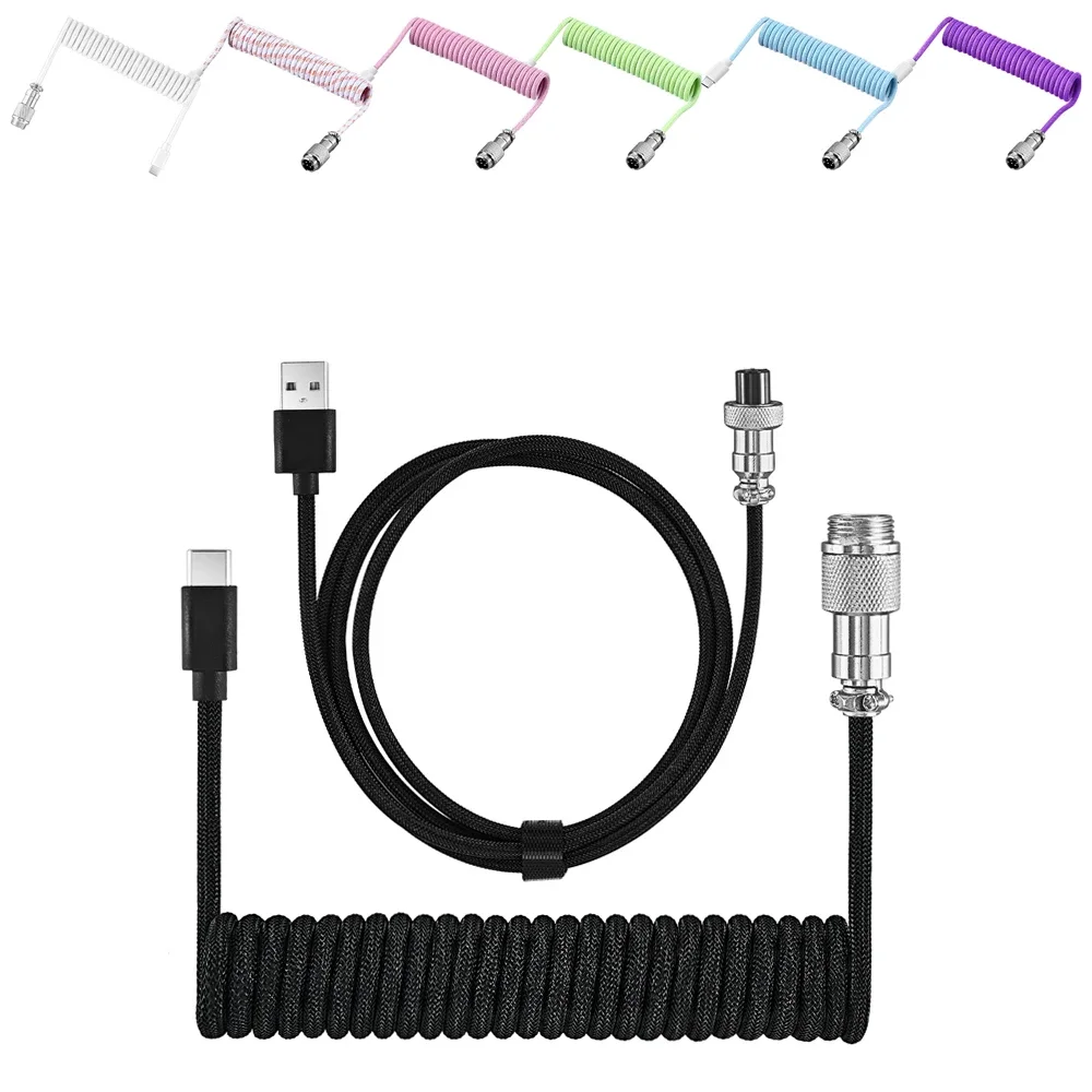 

Coiled Keyboard Cable Type C To USB-A Mechanical Keyboard Cable Detachable Metal Aviator Double Sleeved Wire For Gaming Keyboard