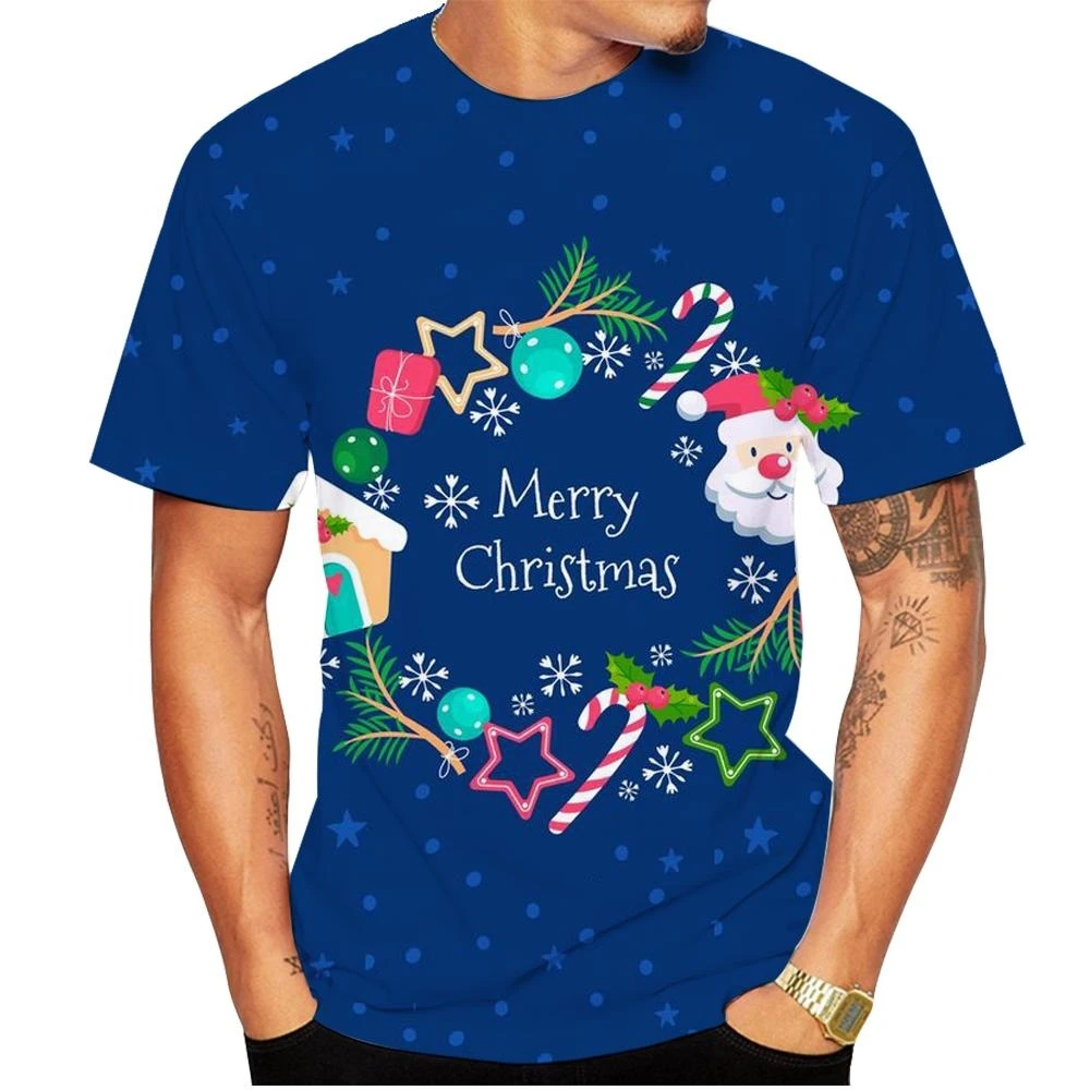 Camiseta con estampado 3d para hombre y mujer, camisa de manga corta con estampado navideño, informal, 100-6XL, novedad de 2024