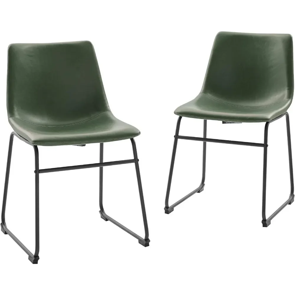 Urban Industrial Faux Leather Armless Dining Chairs, set of 2, Green, Made with Faux Leather and Powder-coated Steel