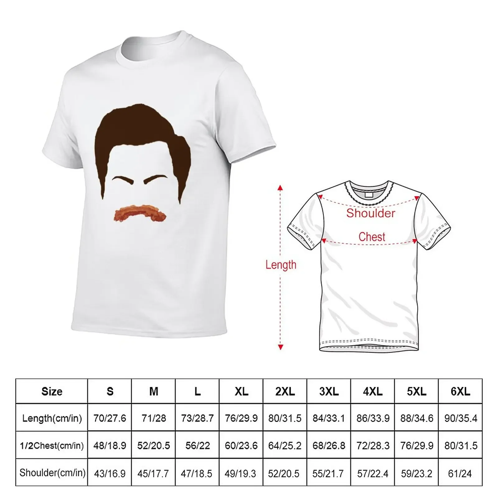 Ron Swanson Bacon Mustache T-Shirt animal prinfor boys summer clothes Aesthetic clothing Men's cotton t-shirt