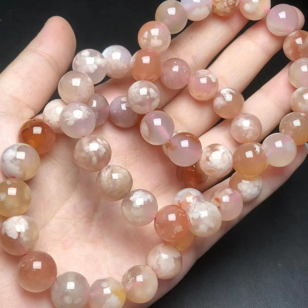 

Natural Flower Agate Bracelet String Charms Strand Exquisite Jewelry Gift Healing Crystal Energy Gift 1pcs 12MM