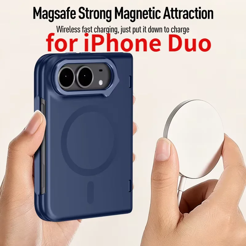 Magnetic hinge bracket for iPhone Duo for Msgsafe phone case with privacy tempered glass wireless charging shockproof cover