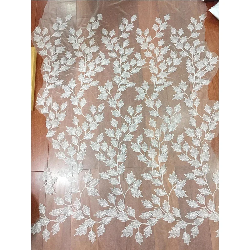 Off White Leaf Floral Lace Fabric for Wedding Gown Couture Dress Tulle Embroidery Lace Fabric Designer Fabric By the yard
