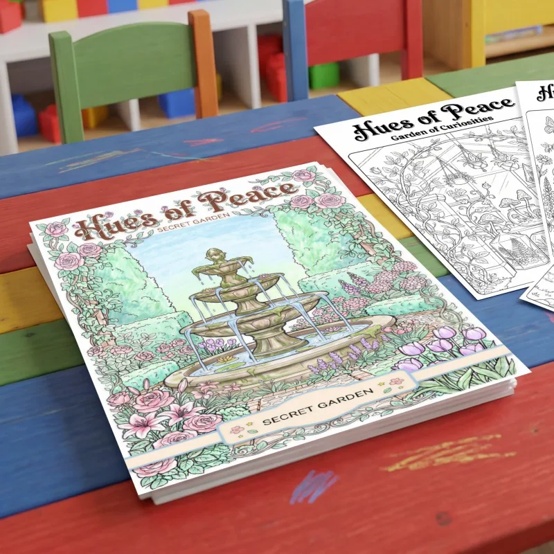 10pcs Per Pack Coloring Posters, Quiet Garden‑Themed Coloring Graffiti Stress‑Relief Hand‑Drawn Decor Posters