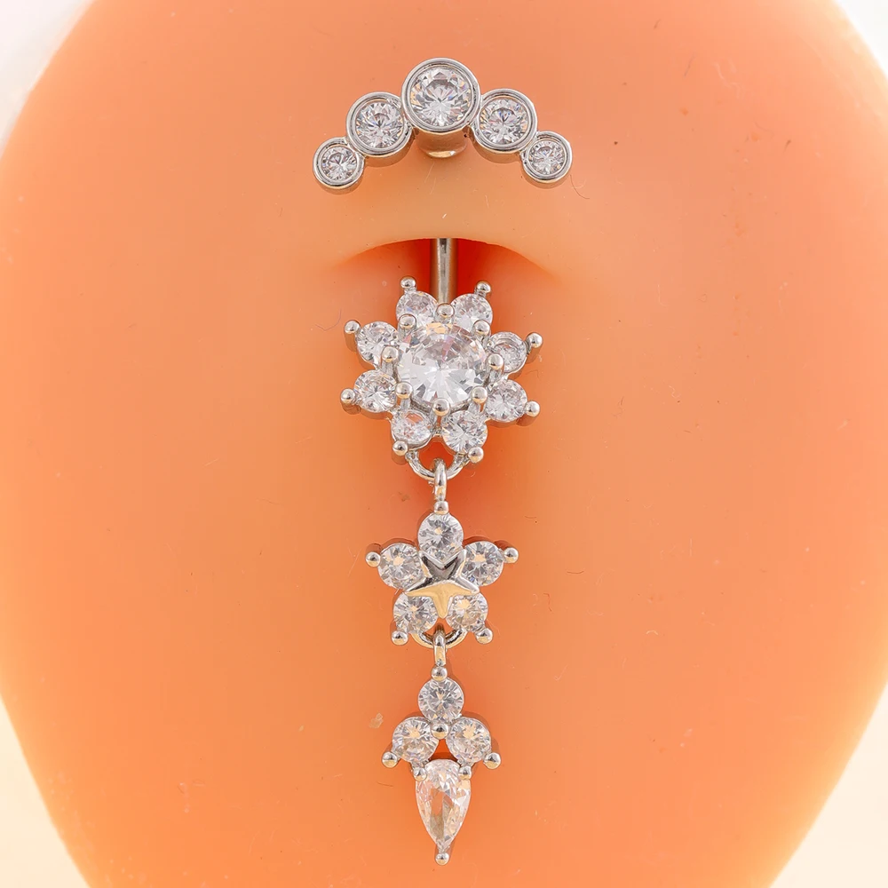 Long Dangled Reversed Bar Belly Piercing Stainless Steel Belly Button Piercings Nombril Clip On Umbilical Navel Jewelry Women