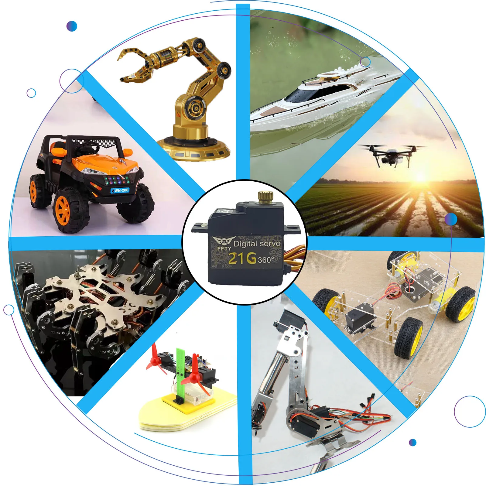 21g小型サーボは、模型飛行機、リモコンカー、ロボットアーム、スマートホーム、小型ロボットプロジェクトに適しています。