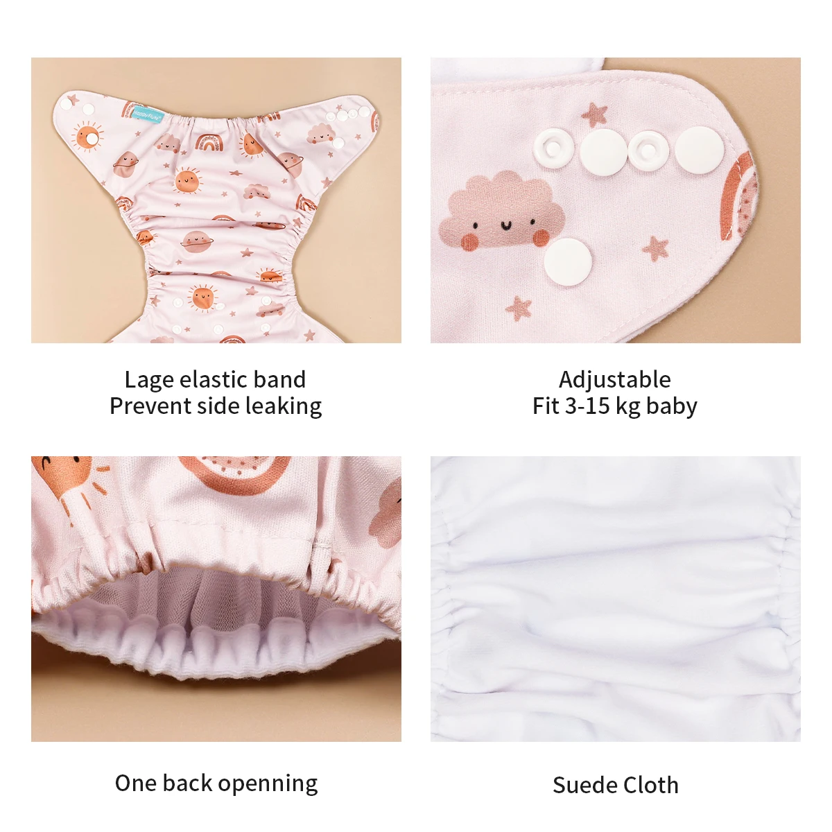 Washable One Size Cloth Diaper 3PCS Waterproof Reusable Cloth Diaper For 3-15kg Baby