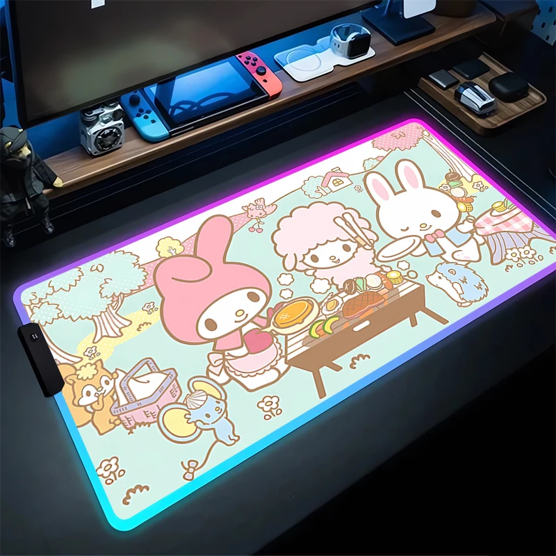 

RGB Mouse Pad My Melody Non-Slip Rubber Edge locking mousepads Game play mats notebook computer Sanrio Home Decor Kawaii style