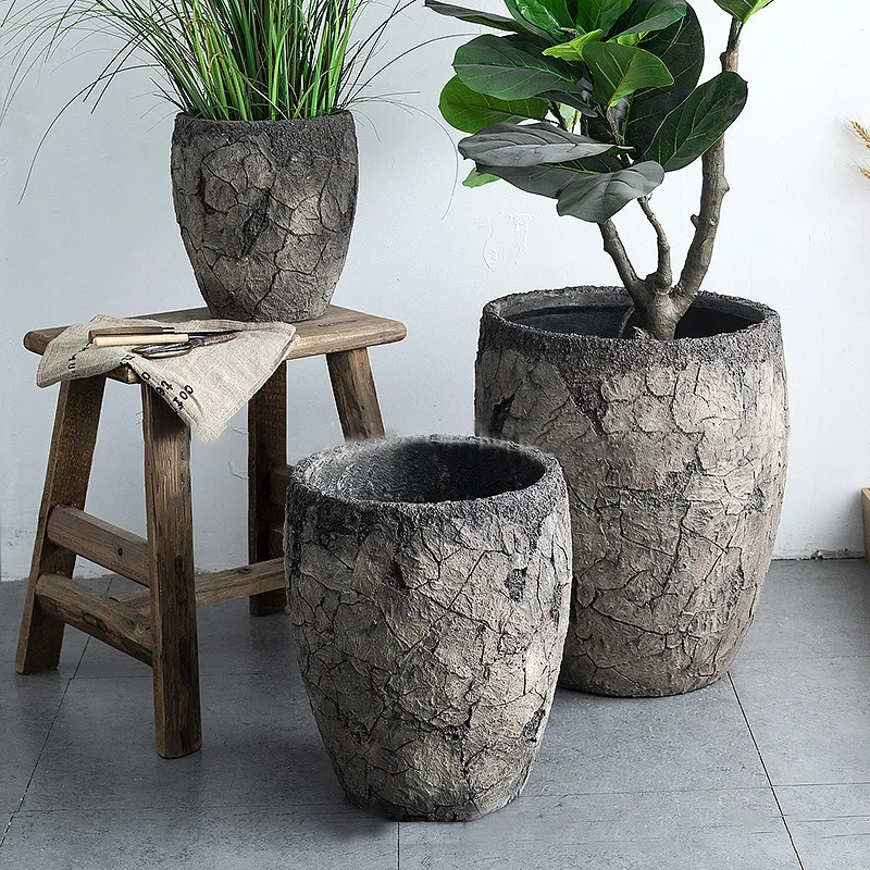 

Cement large flowerpot, smoke gray, retro high style, minimalist office, living room, balcony, floor to ceiling creative paradis