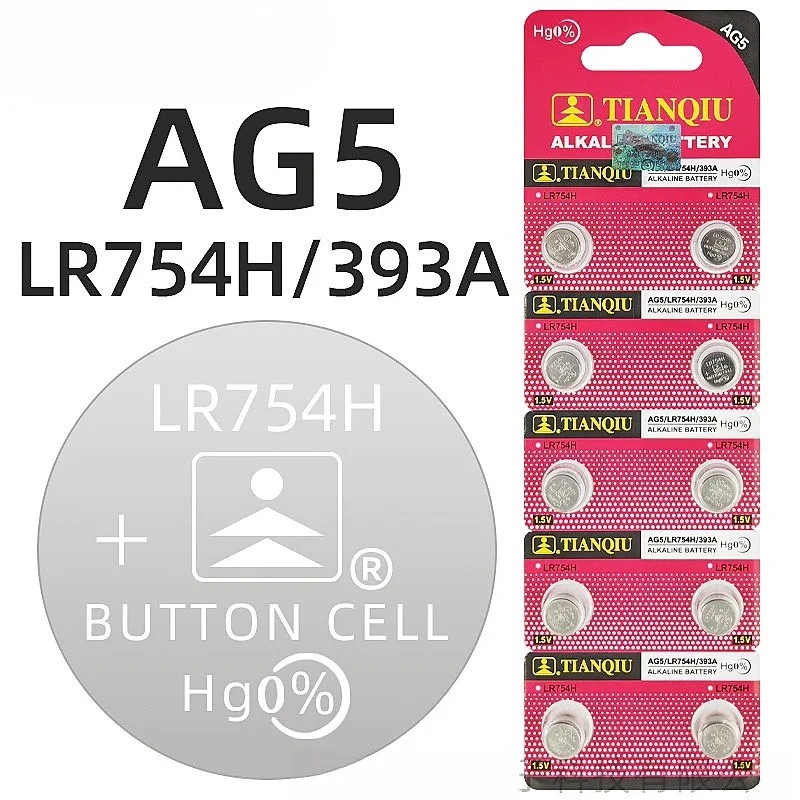 TIANQIU 1.55V AG5 LR754 Button Batteries SR754 193 393 L754 SR754SW LR48 Round Cell Coin Alkaline Battery for Watch Toys Clock