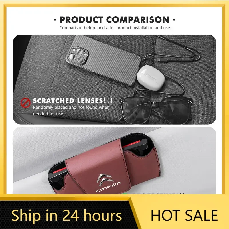 

Car Sticker Car Glasses Box Leather Eyeglass Case Sun Visor Lenses Holder For Citroen C5 C1 C2 C6 C4L DS3 DS4 DS5 C-Elysee Grand