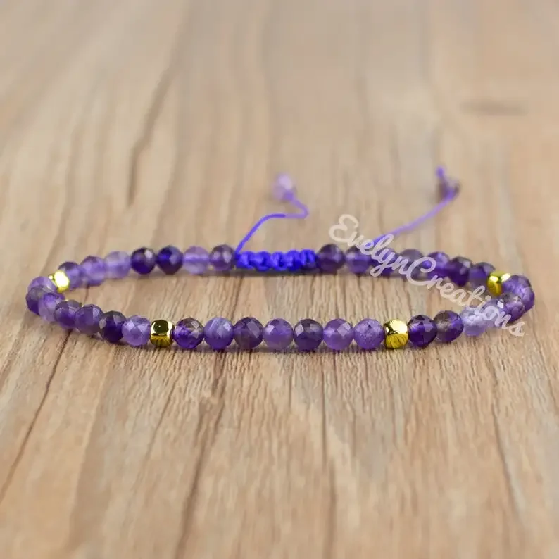 Amethyst Bracelet - Healing Crystal Woven Bracelet - Natural Purple Gem Yoga bracelet Gift