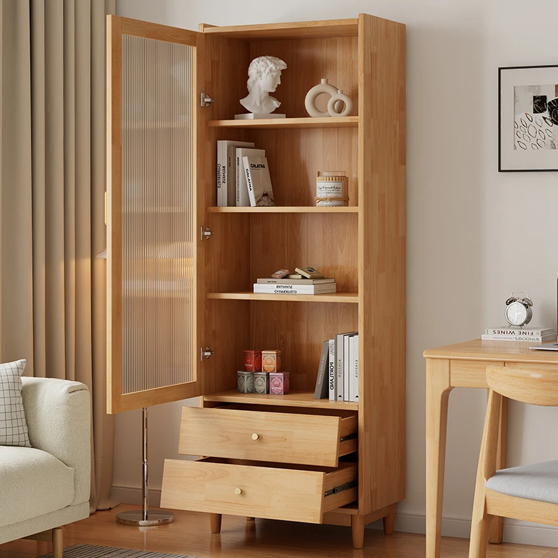 Glass Door Bookcase Solid Wood Modern Cream Wind Locker Locker Household Bookshelf Living Room Display Cabinet Storage Cabinet - view 3