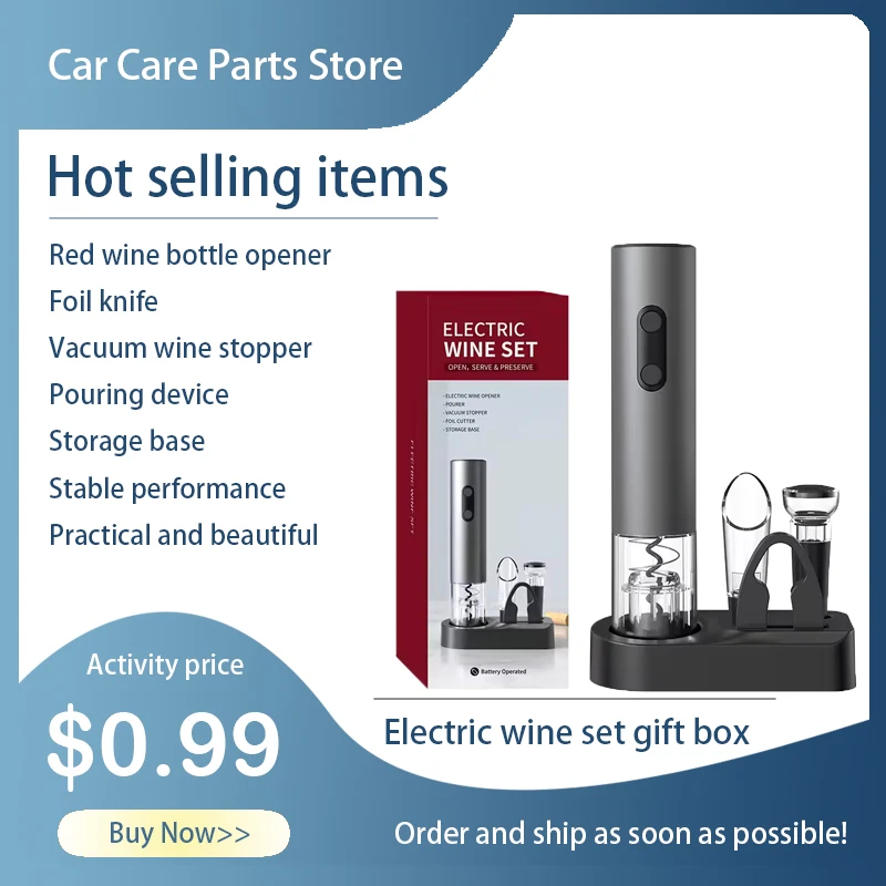 4 in 1 Smart Kitchen Accessories Electric Wine Opener Gift Set with Wine Stopper,Wine Pourer,Storage Base