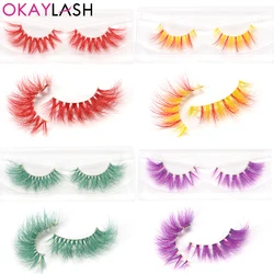 OKAYLASH Red Purple 3D Mink Colored Eyelashes Bulk wholesale Dramatic Fluffy Thick Colorful Hot Pink False Eyelashes Makeup